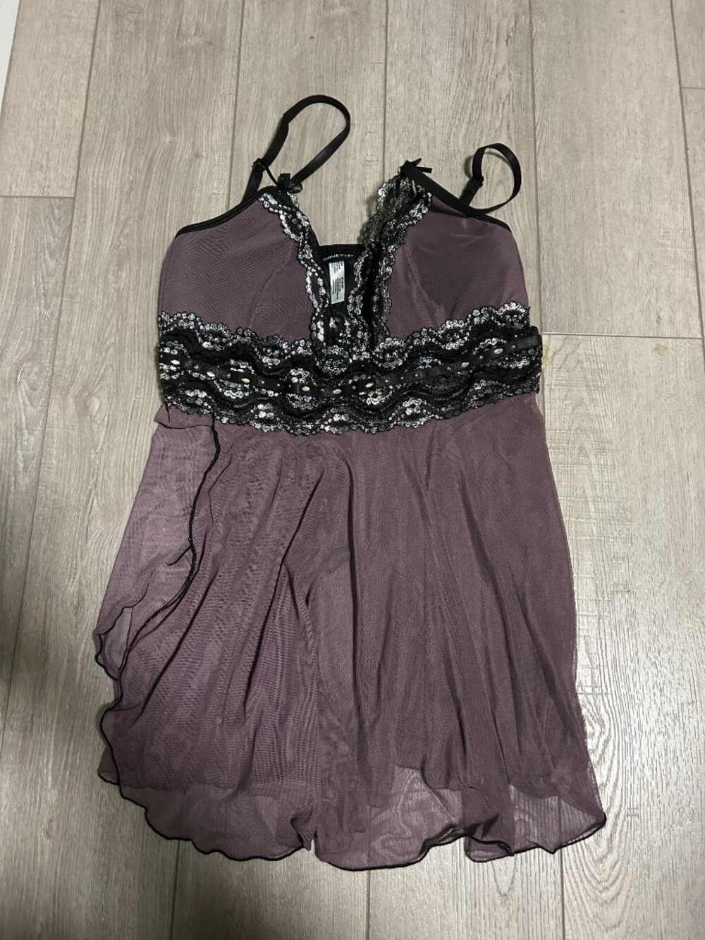 Coquette Women's Mesh Babydoll with Metallic Lace~ Mauve/Black~ Size Lg
